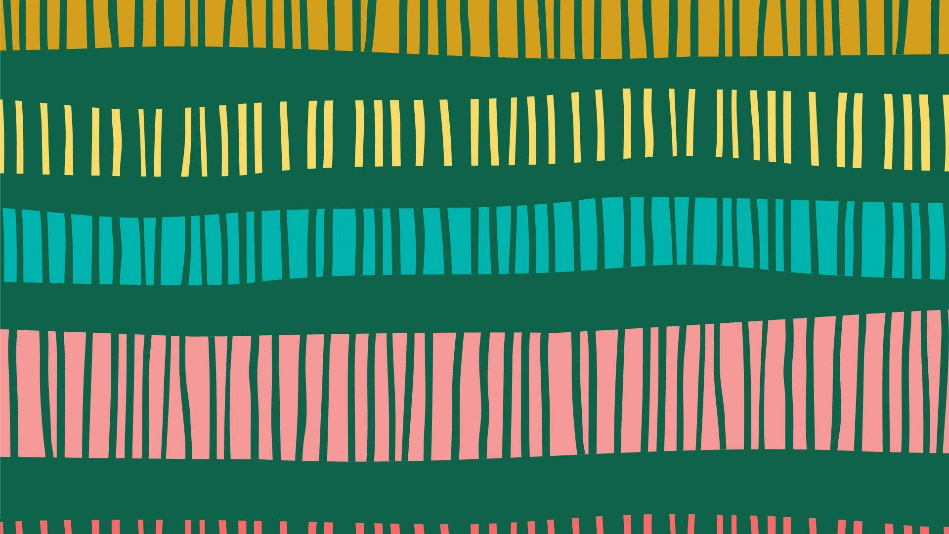 Illustration of green with pink, blue, yellow stripes across