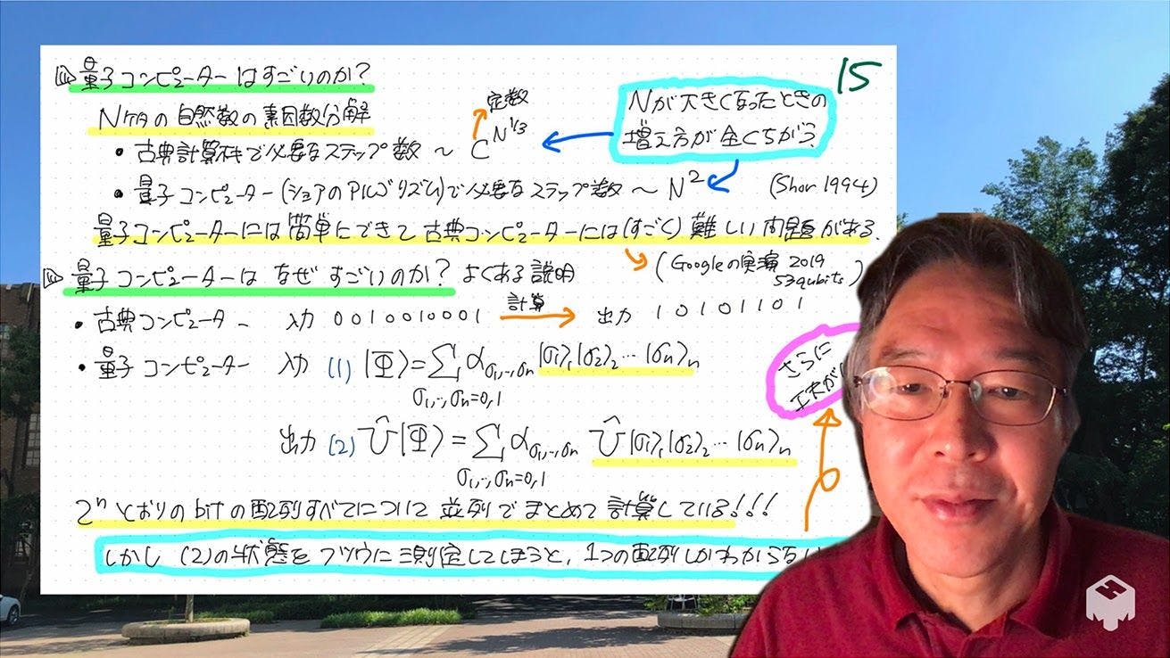 Hal Tasaki in his online lecture with a hand-written note