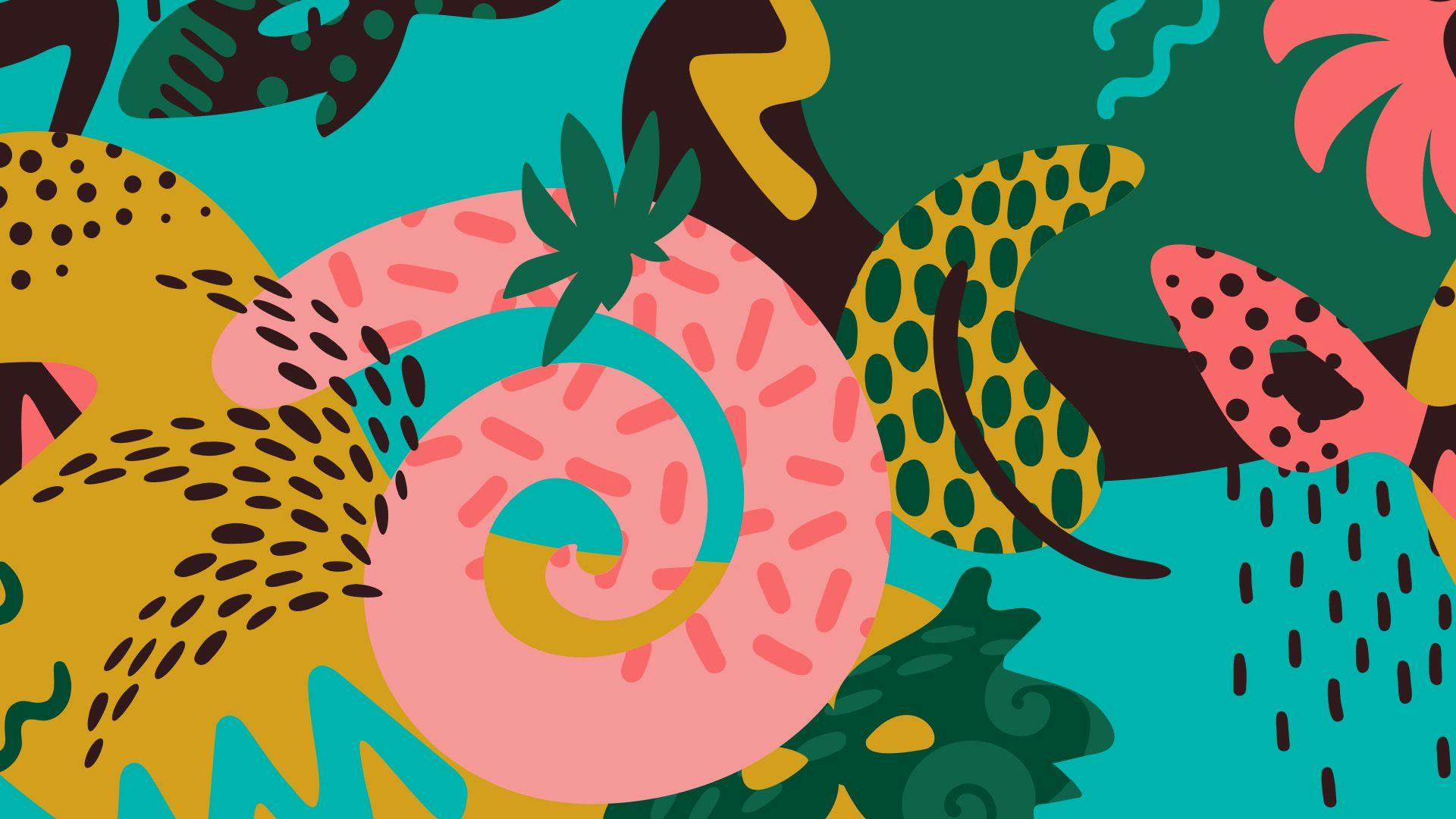Illustration with lines, spots, tropical colors
