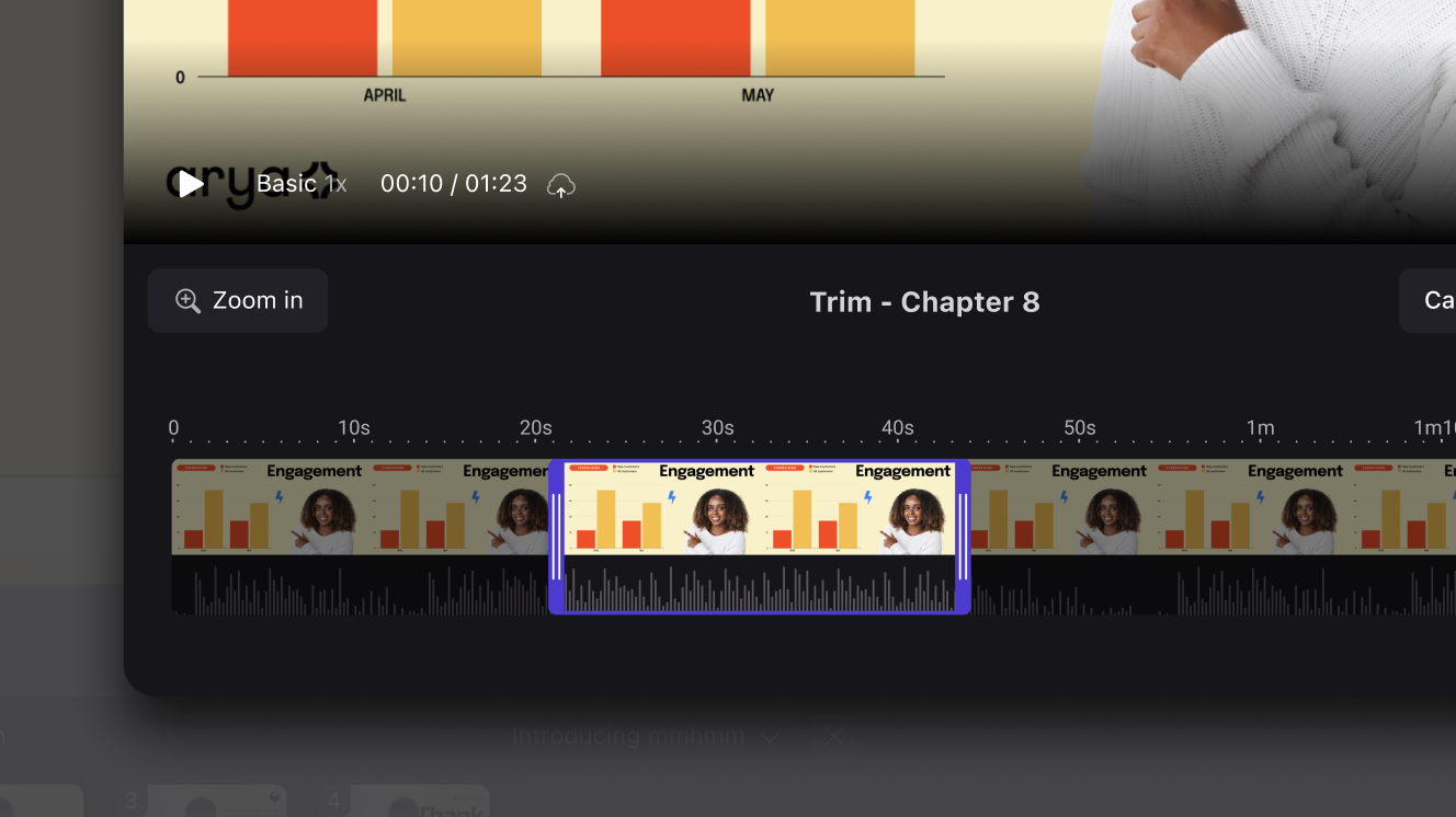 Trim UI in mmhmm highlighting a section of video