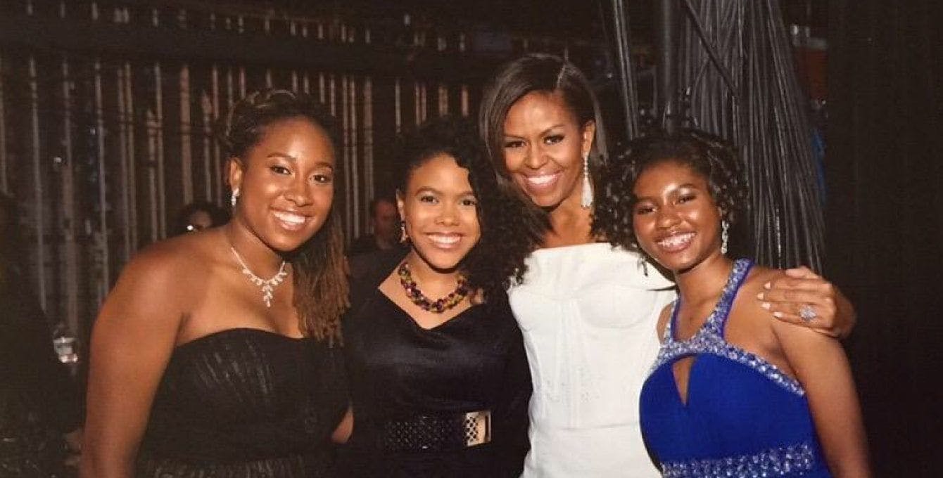 Kaya Thomas poses with Michelle Obama