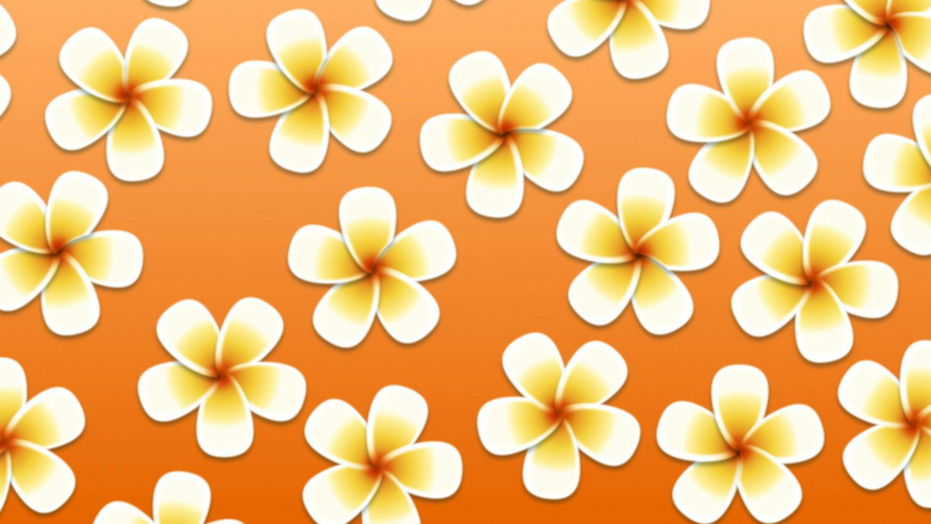 オレンジを背景とした白と黄色のプルメリアの花のイラスト